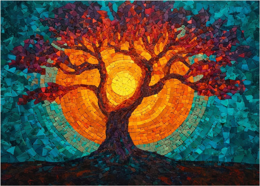 Kép - Az élet fája és a nap mozaikban (70x50 cm)