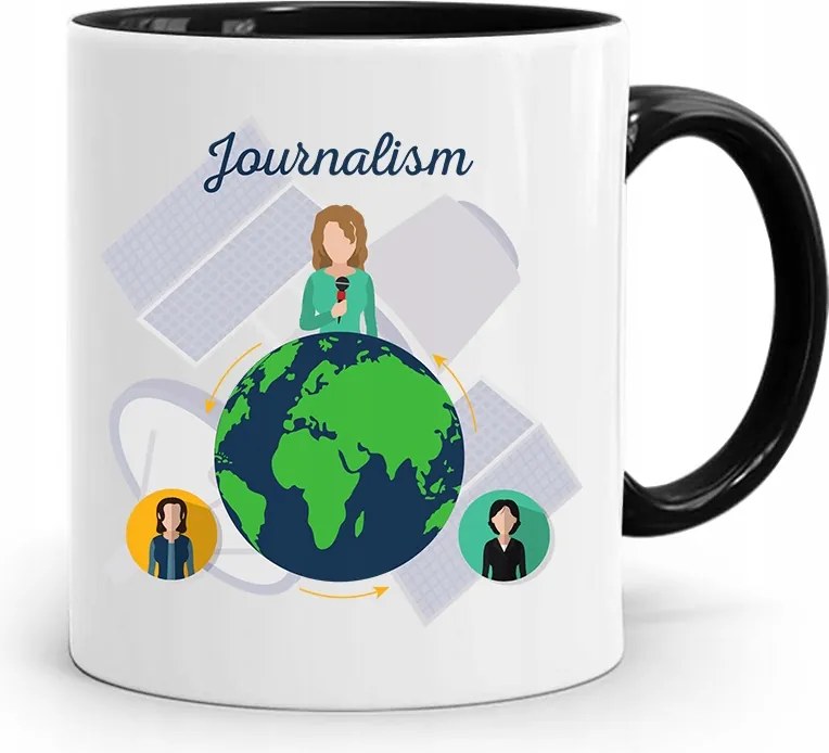 Fekete Bögre Ajándék Riporter Újságírónak, fényképes nyomtatással