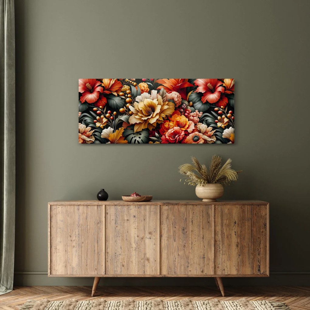 Kép - Narancs-vörös virágok (120x50 cm)