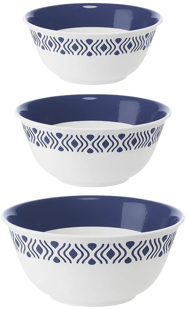 STEFANPLAST Műanyag tál Tosca, fehér/kék szett 3db fedő nélkül