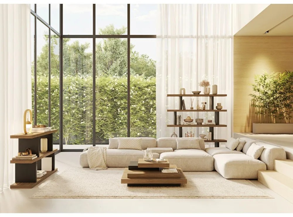 Fekete-barna könyvespolc diófa dekorral 163x172 cm Step – TemaHome