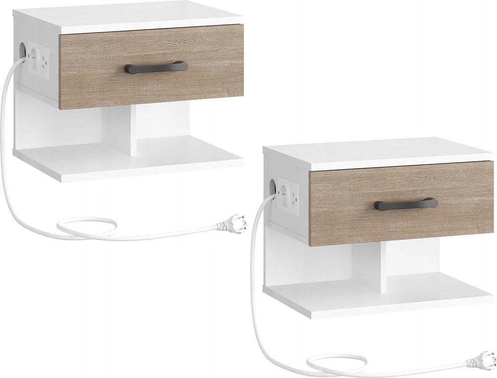 2 db-os Verimi éjjeliszekrény szett töltőállomással, fehér/barna