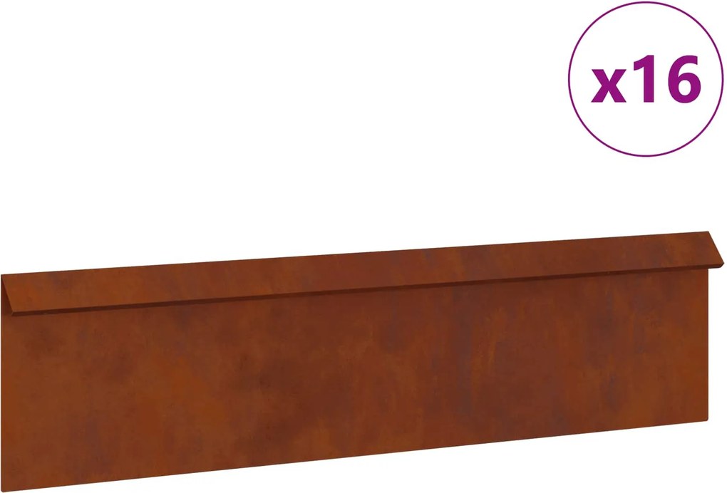 vidaXL Csiga kerítés 16 pcs Rozsdás 100 x 3,5 x 25 cm