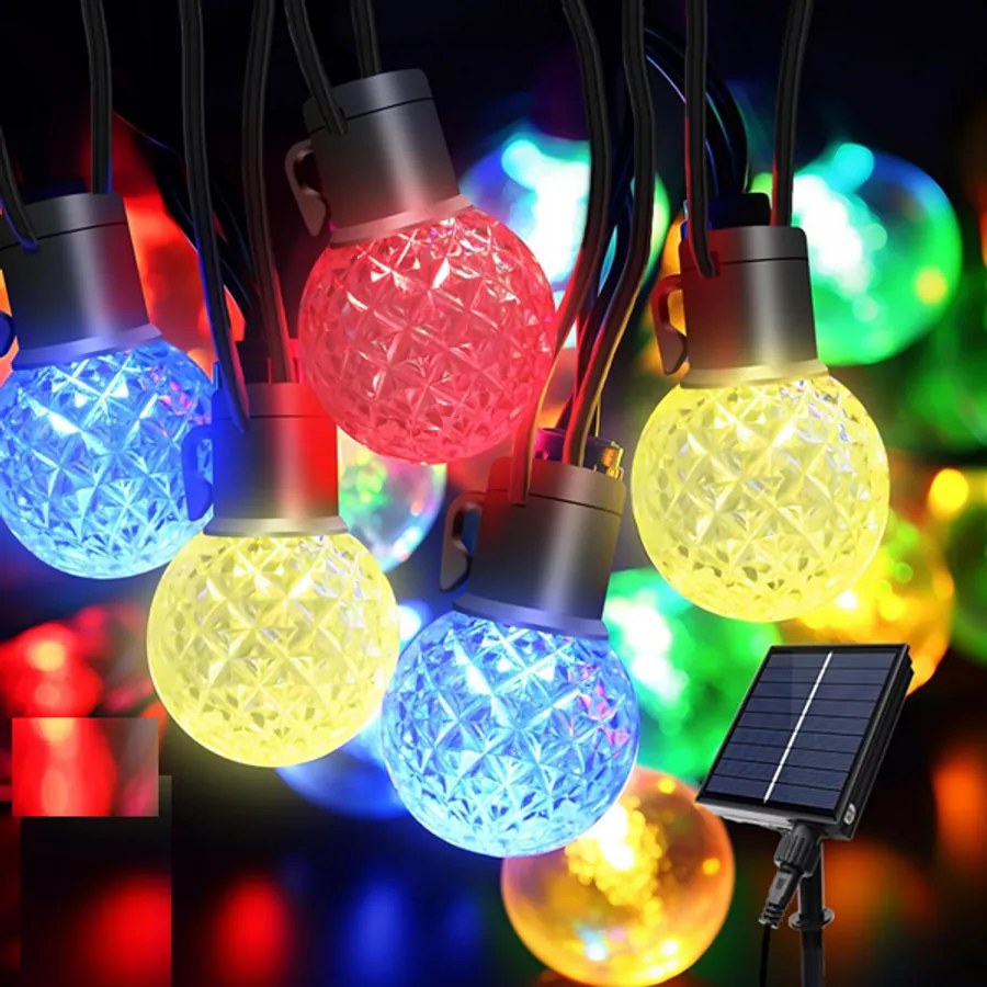 Napelemes dekor tündérfény kerti LED fényfüzér, gyémánt fénynyommal, színes, 10 db izzóval, 4 m