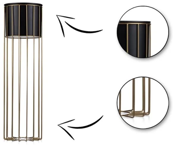 Fém virágcserép LOFT 70x20 cm arany/fekete