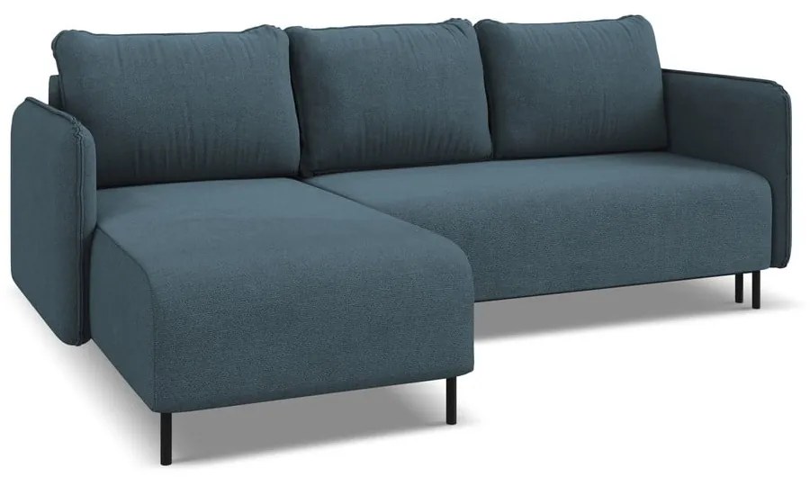 Kék kinyitható-tárolóhelyes sarokkanapé (bal oldali) Luana – Makamii