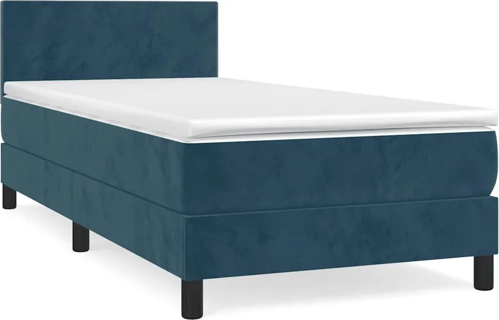 vidaXL sötétkék bársony rugós ágy matraccal 90 x 200 cm