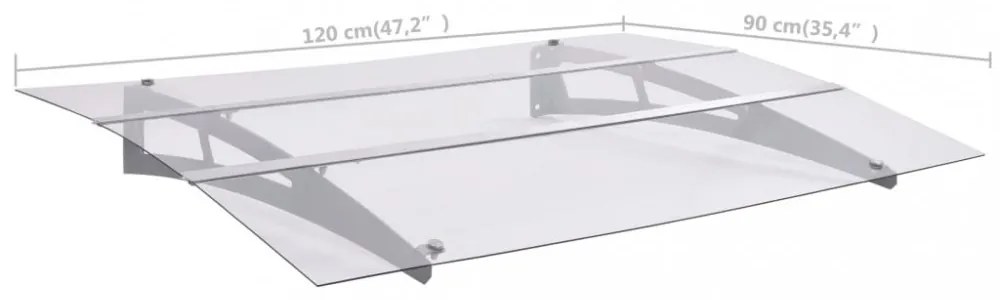 ezüstszínű és átlátszó polikarbonát ajtó előtető 120 x 90 cm