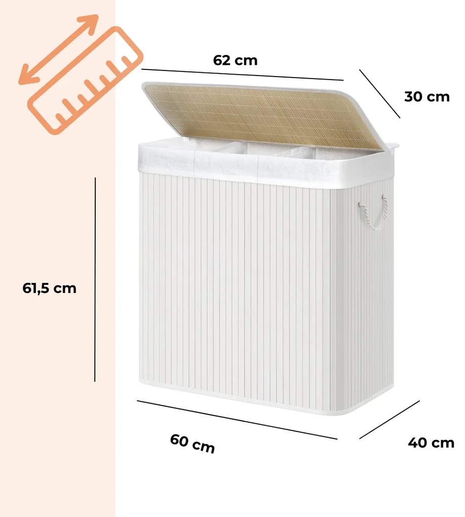 DORA bambusz szennyeskosár, 150 l, fehér SongmicsHome