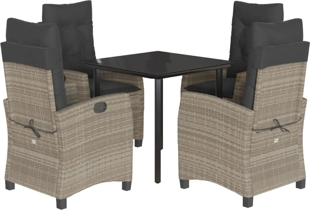 vidaXL 5részes világosszürke polyrattan kerti étkezőgarnitúra párnával