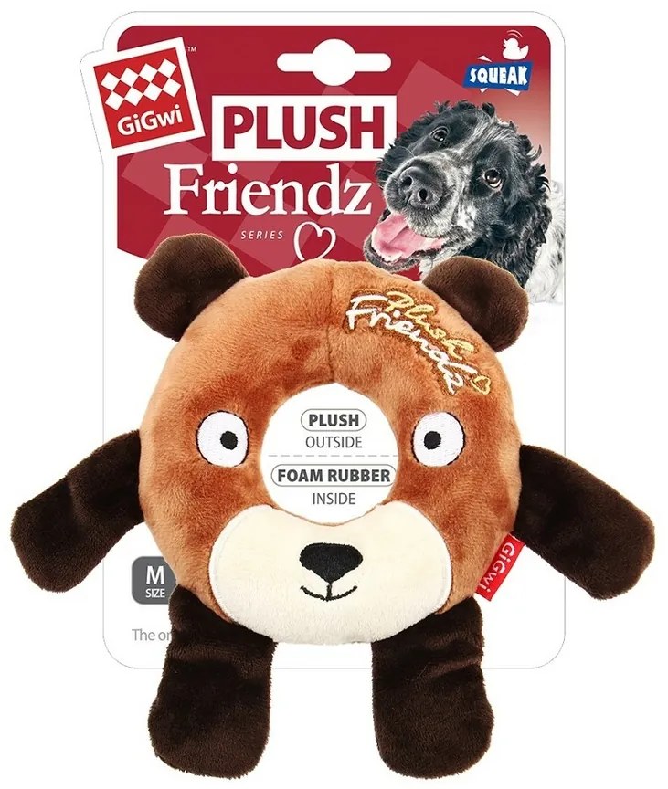 GiGwi Squeaky kutyajáték Plush Friendz mackó, 17 x16 x 2,5 cm, nyikorogva