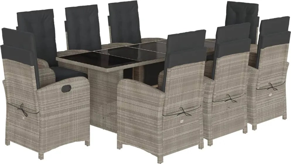vidaXL 9részes világosszürke polyrattan kerti étkezőgarnitúra párnával