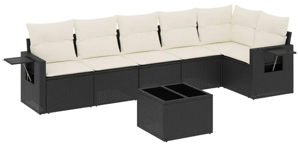 7 részes fekete polyrattan kerti ülőgarnitúra párnával