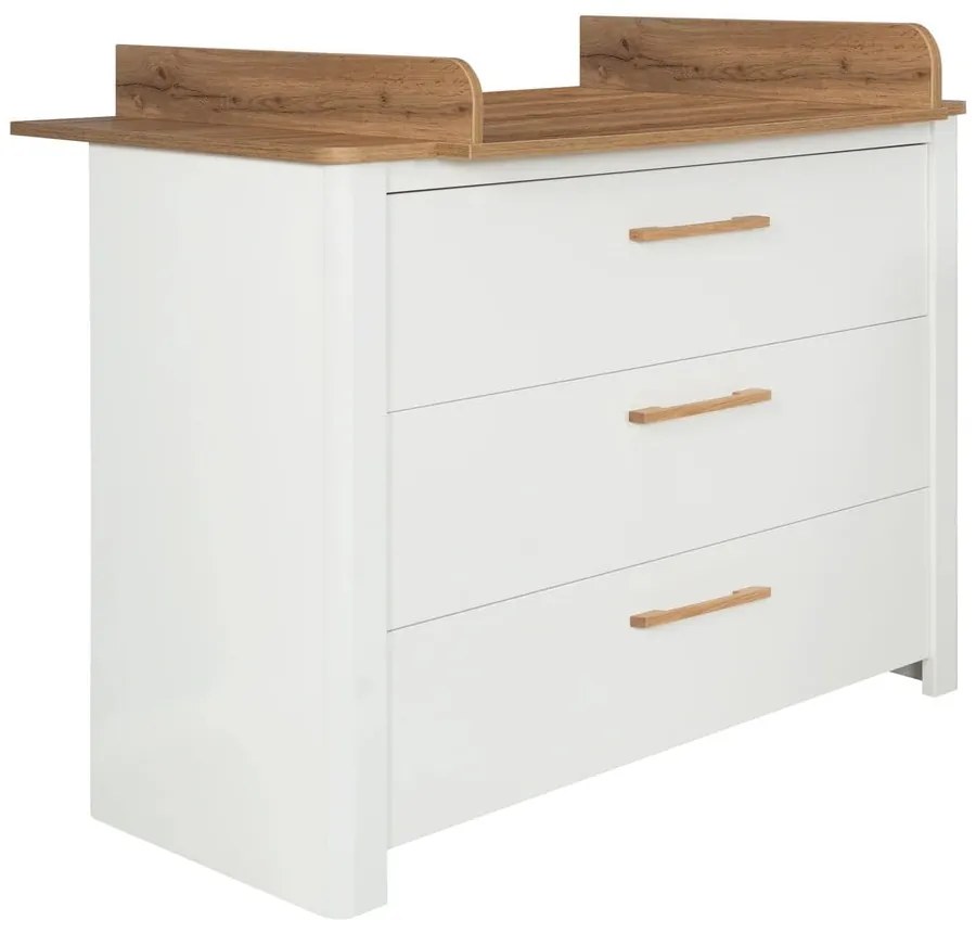 Fehér alacsony gyerek komód pelenkázó feltéttel tölgyfa dekorral 119x100 cm Ava – Roba