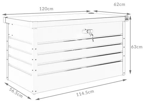 Gardebruk® Fém tárolódoboz 120x62x63 cm - antracit