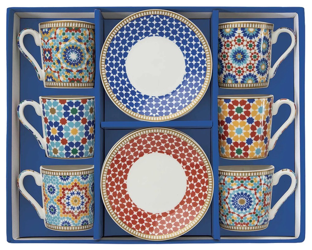 Porcelán kávés csésze aljjal 6 személyes díszdobozban Marrakech Easy Life