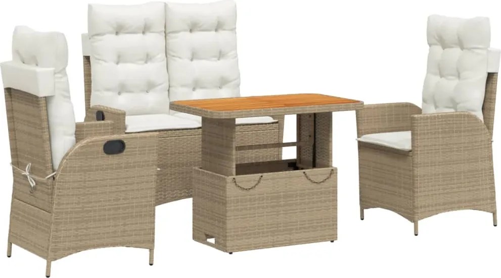 vidaXL 4 részes bézs polyrattan kerti étkezőgarnitúra párnákkal