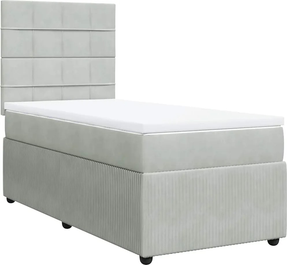 vidaXL világosszürke bársony rugós ágy matraccal 90x190 cm