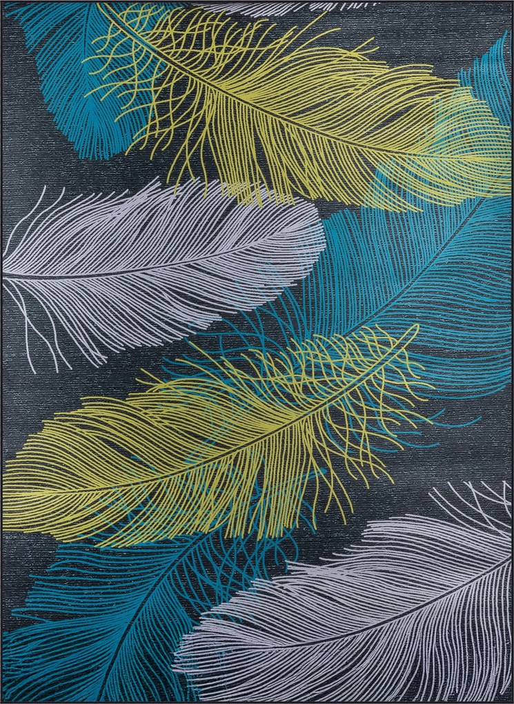 Szőnyeg 300x200cm Levelek Toll Zöld Nagy Modern Csúszásgátló Bcf