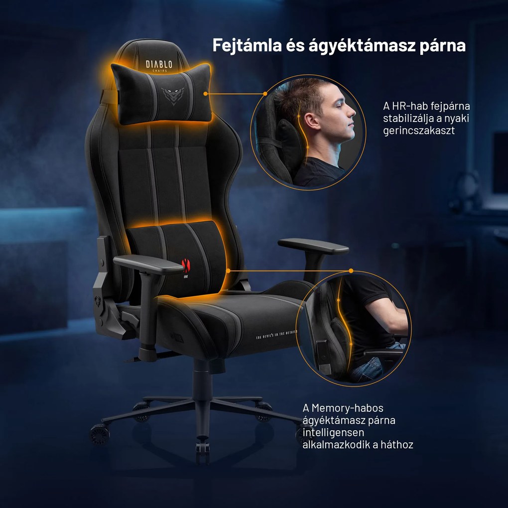 Gamer szék szövet fekete Normal Size: Diablo X-One 2.0 Burned Black