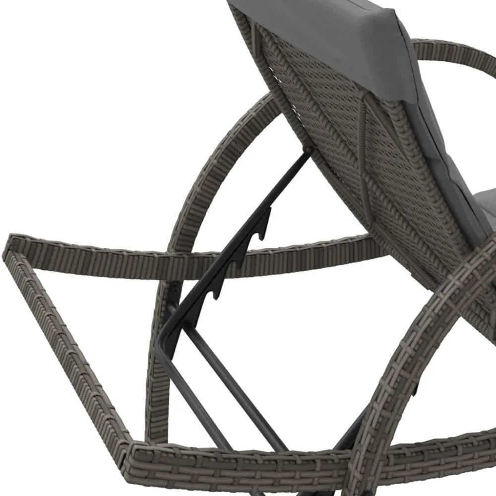 szürke polyrattan napozóágy párnával 60x199x42 cm
