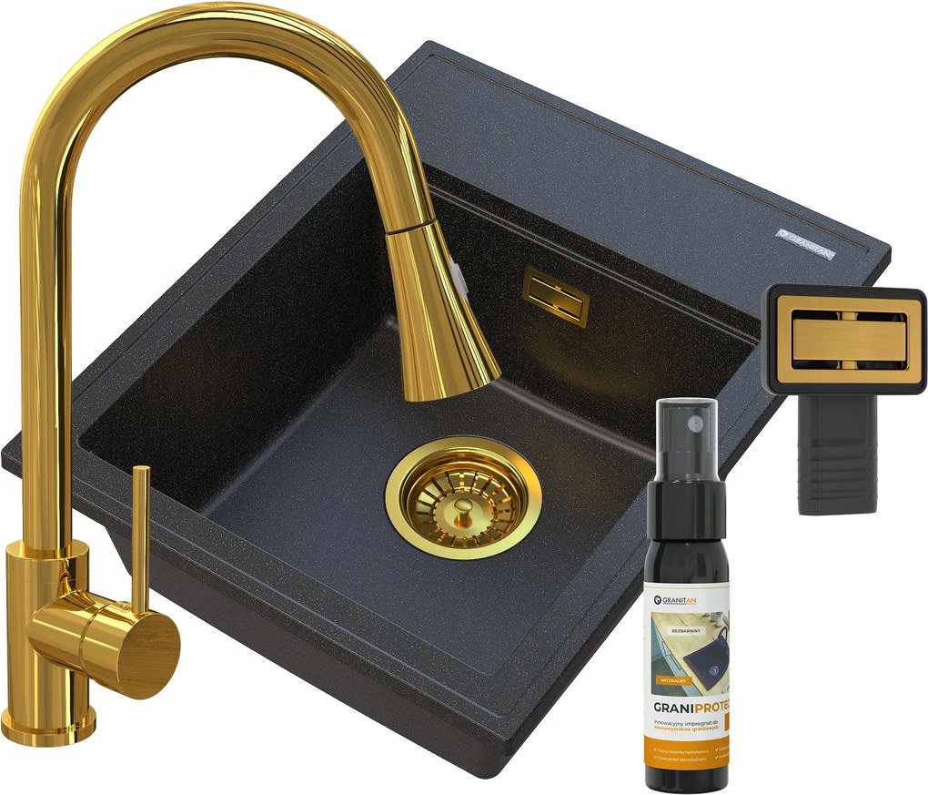 Gránit Mosogató Fekete Arany Szett Konyhai Alor