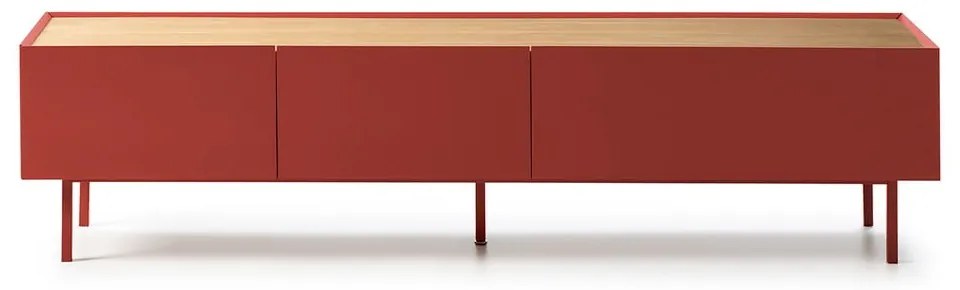Piros TV-állvány tölgyfa dekorral 180x45 cm Arista – Teulat