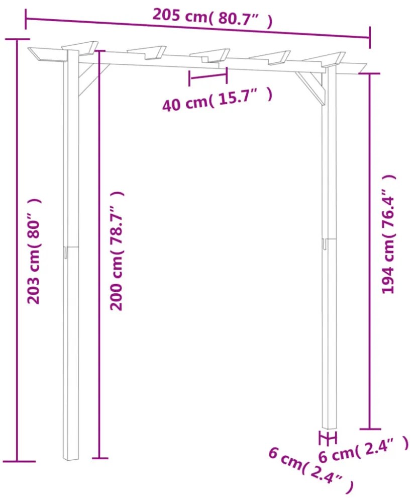 fa kerti pergola 205 x 40 x 203 cm