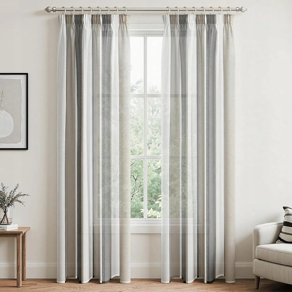 Függöny Kész a Nappaliba 140 x 225 cm Fátyol csíkos szalagos békaa alagút