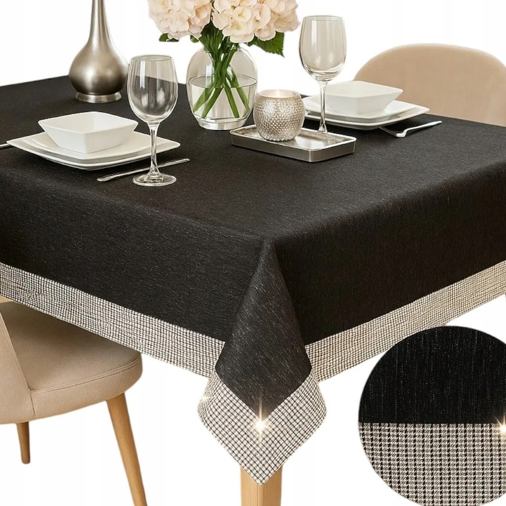 Abrosz asztalra Fekete Elegáns Ezüst Cirkónia glamour 130X180 fényes