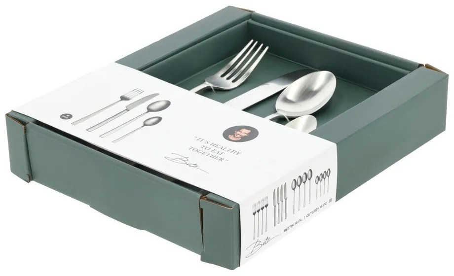 Matt ezüstszínű acél evőeszköz készlet 16 db-os – Bitz