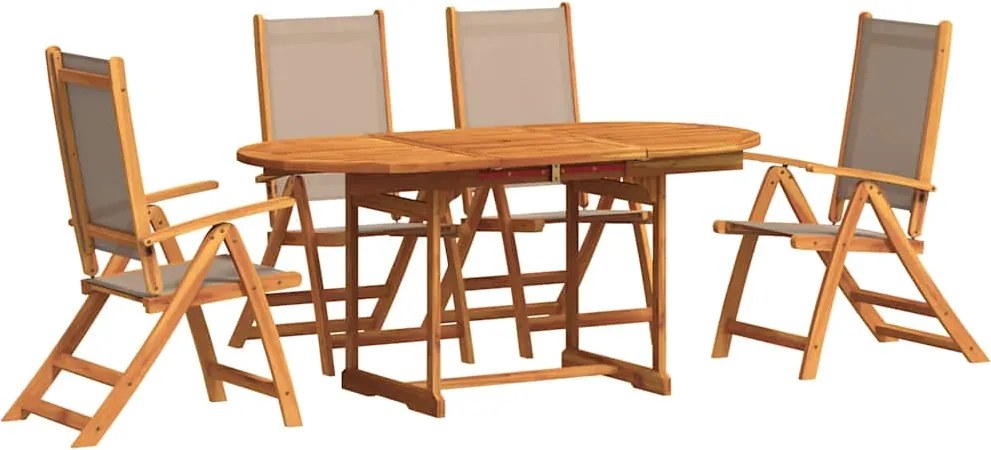 vidaXL 5 részes tömör akácfa és textilén kerti étkezőgarnitúra