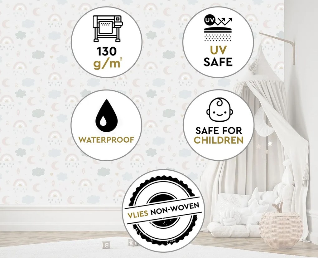 Gario Fotótapéta Boho puffanások és holdak Anyag: Vlies, Méret: 100 x 70 cm