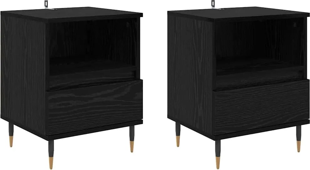 vidaXL Éjjeliszekrény 2 pcs Fekete tölgy 40 x 35 x 50 cm Faanyag