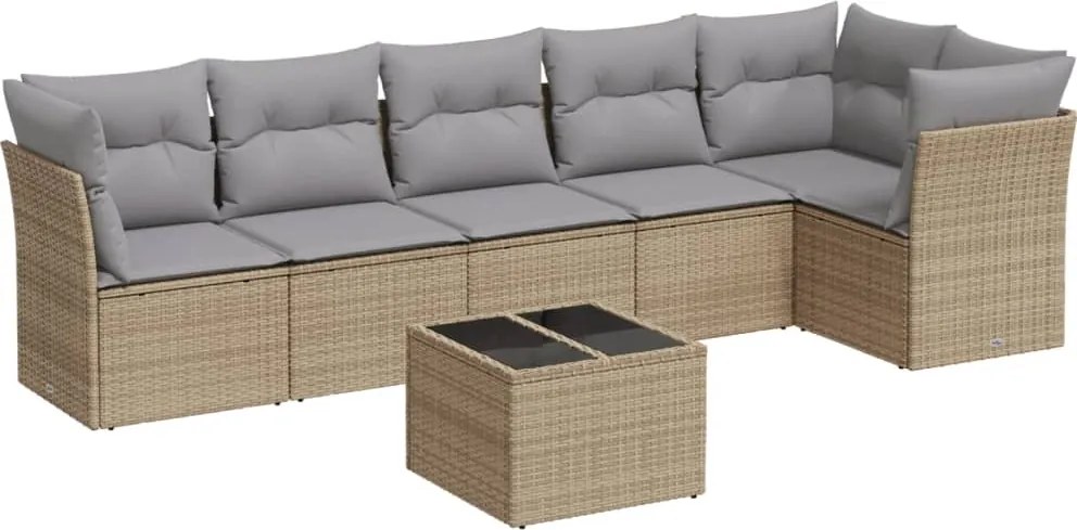 vidaXL 7 részes bézs polyrattan kerti ülőgarnitúra párnákkal