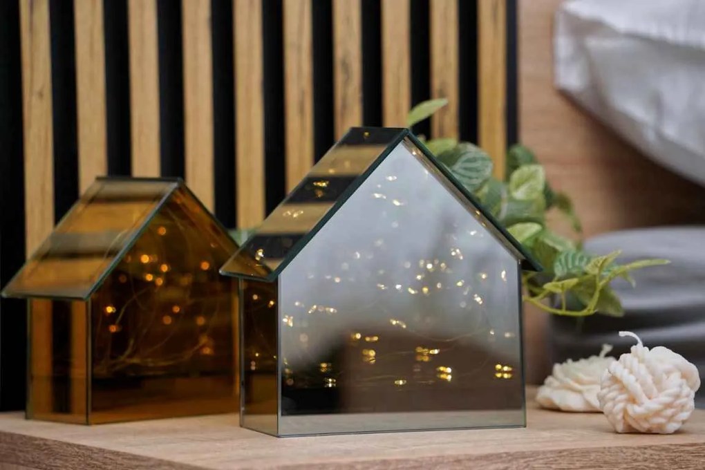LED skleněný domeček ELITE, šedý - více velikostí Méret: S