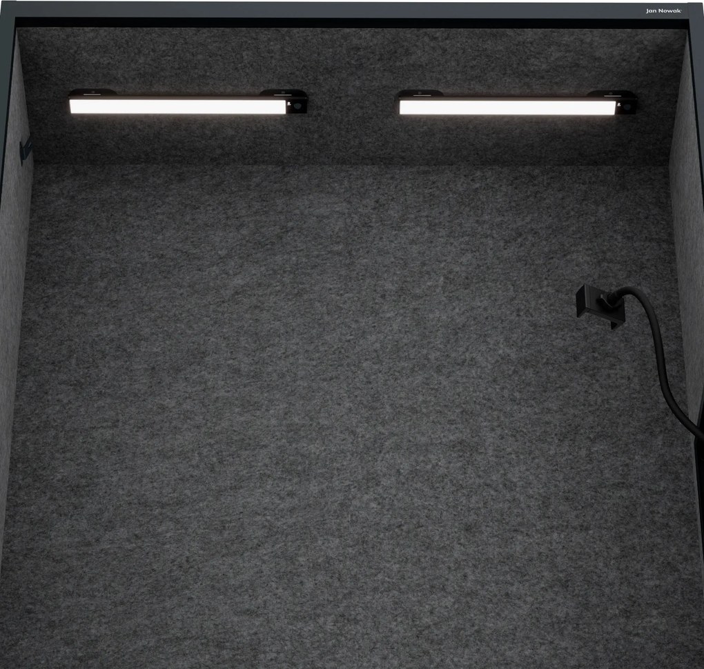 Irodai hangszigetelő fülke ülőkével és USB-C csatlakozóval, antracit színű váz / sötétszürke ülőke, 1150 mm: SALLY MentalBox