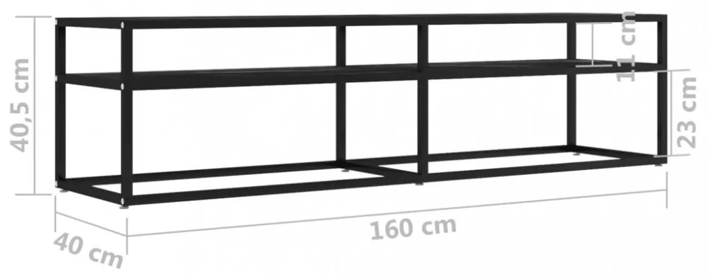 fekete márvány színű edzett üveg TV-szekrény 160x40x40,5 cm