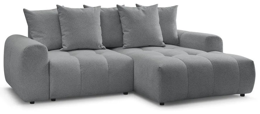Szürke zsenília kinyitható-tárolóhelyes sarokkanapé (jobb oldali-heverő résszel) Roxelane – Bobochic Paris