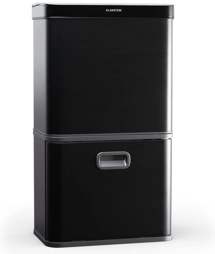 Klarstein Touchless, szenzoros szemétkosár, 56 l, rozsdamentes acélból, 3 kosár, Soft-Close záródás, elemmel működő, LED kijelző, időzítő