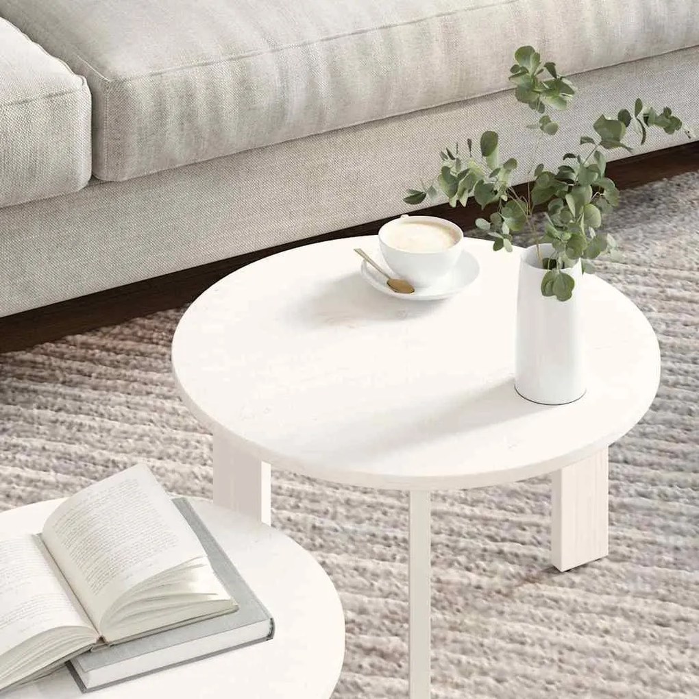 Dohányzóasztal 2 pcs Fehér 47.5 x 47.5 x 27 cm Tömör fenyőfa