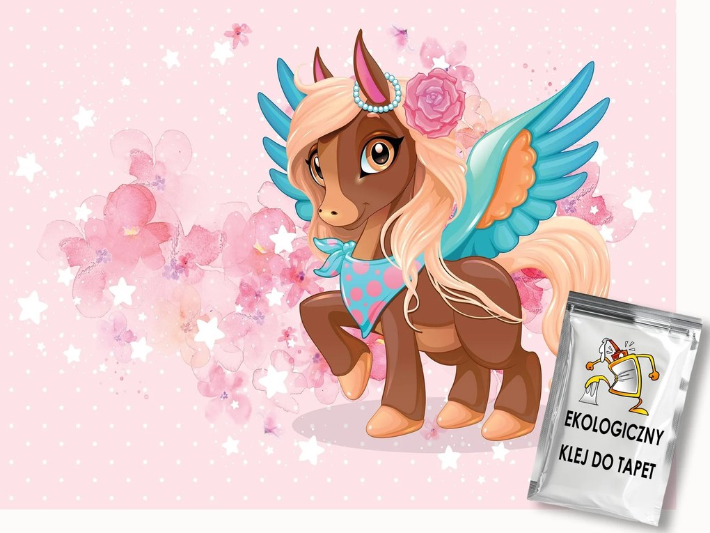 Fotótapéta Flizelina Gyerekek Mese Ló Póni Virágok 400x280 ragasztó