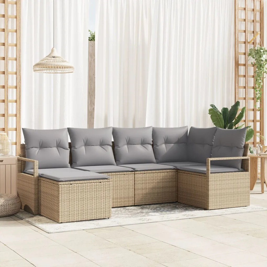 6 darabos kerti kanapé szett párnákkal bézs poly rattan, 2 fős kerti kanapé párnákkal bézs poly rattan