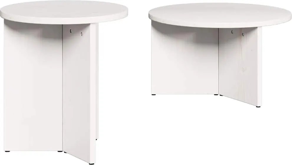 vidaXL Dohányzóasztal 2 pcs Fehér Tömör fenyőfa