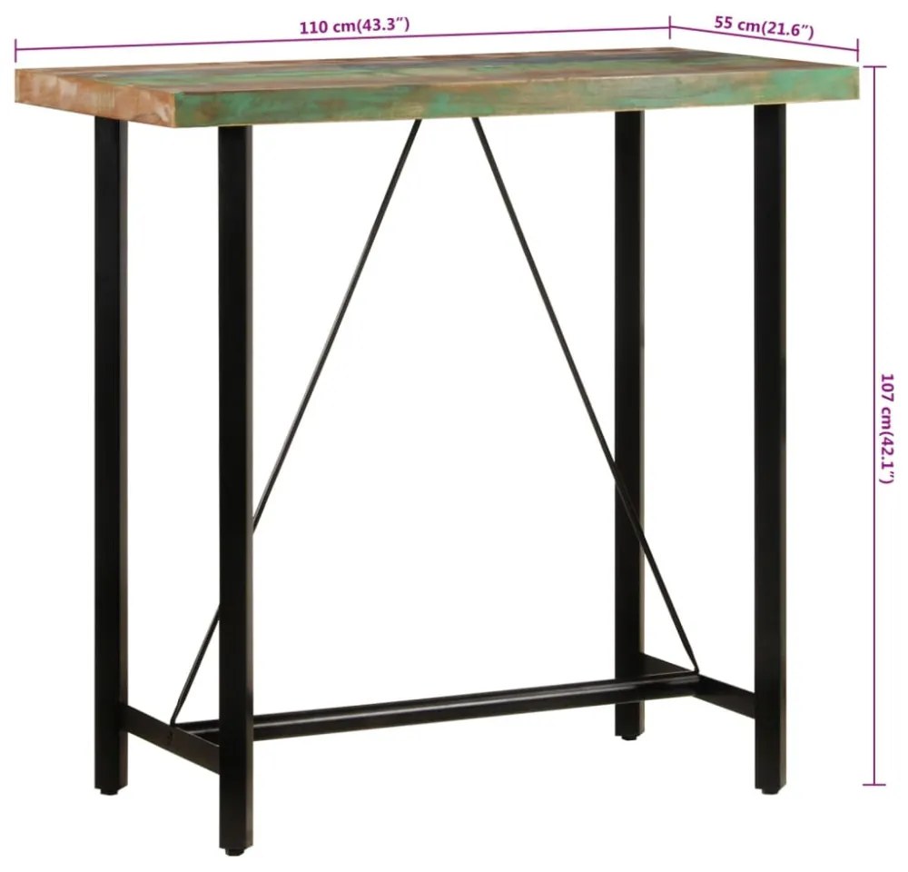 tömör újrahasznosított fa és vas bárasztal 110 x 55 x 107 cm