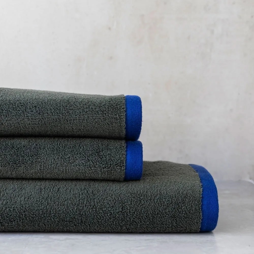 Sötétzöld-kék frottír bio pamut törölköző szett 2 db-os 40x55 cm Soft – Mette Ditmer Denmark