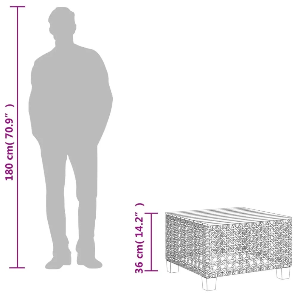 fekete polyrattan és akácfa kerti asztal 55 x 55 x 36 cm