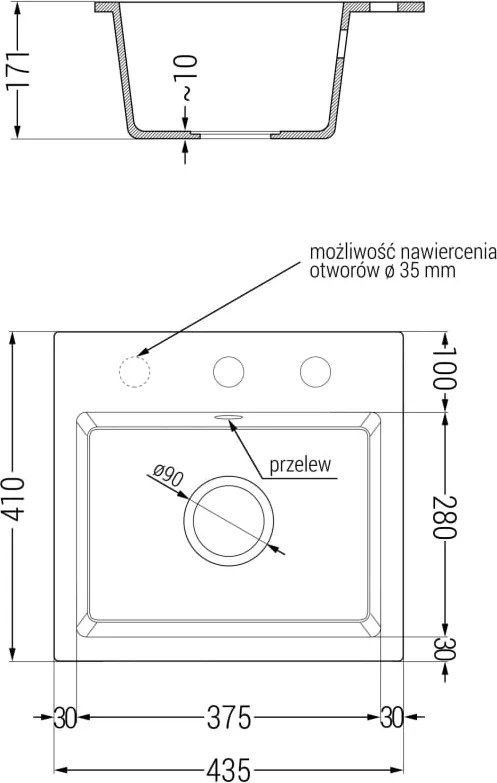 Mexen Milo 1-medencés gránit mosogató 435 x 410 mm, bézs, króm szifonnal - 6505441000-69