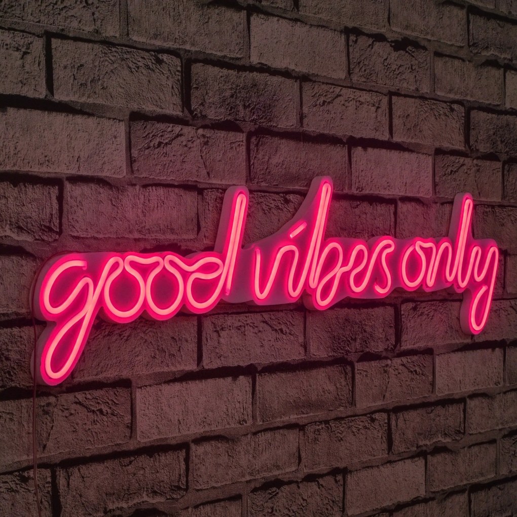 Műanyag LED-es fali dekoráció, Good Vibes Only - Pink