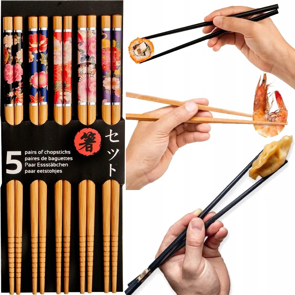 Világos Fa Pálcikák Színes Virág Motívummal Sushihoz 5 Pár 22,5cm